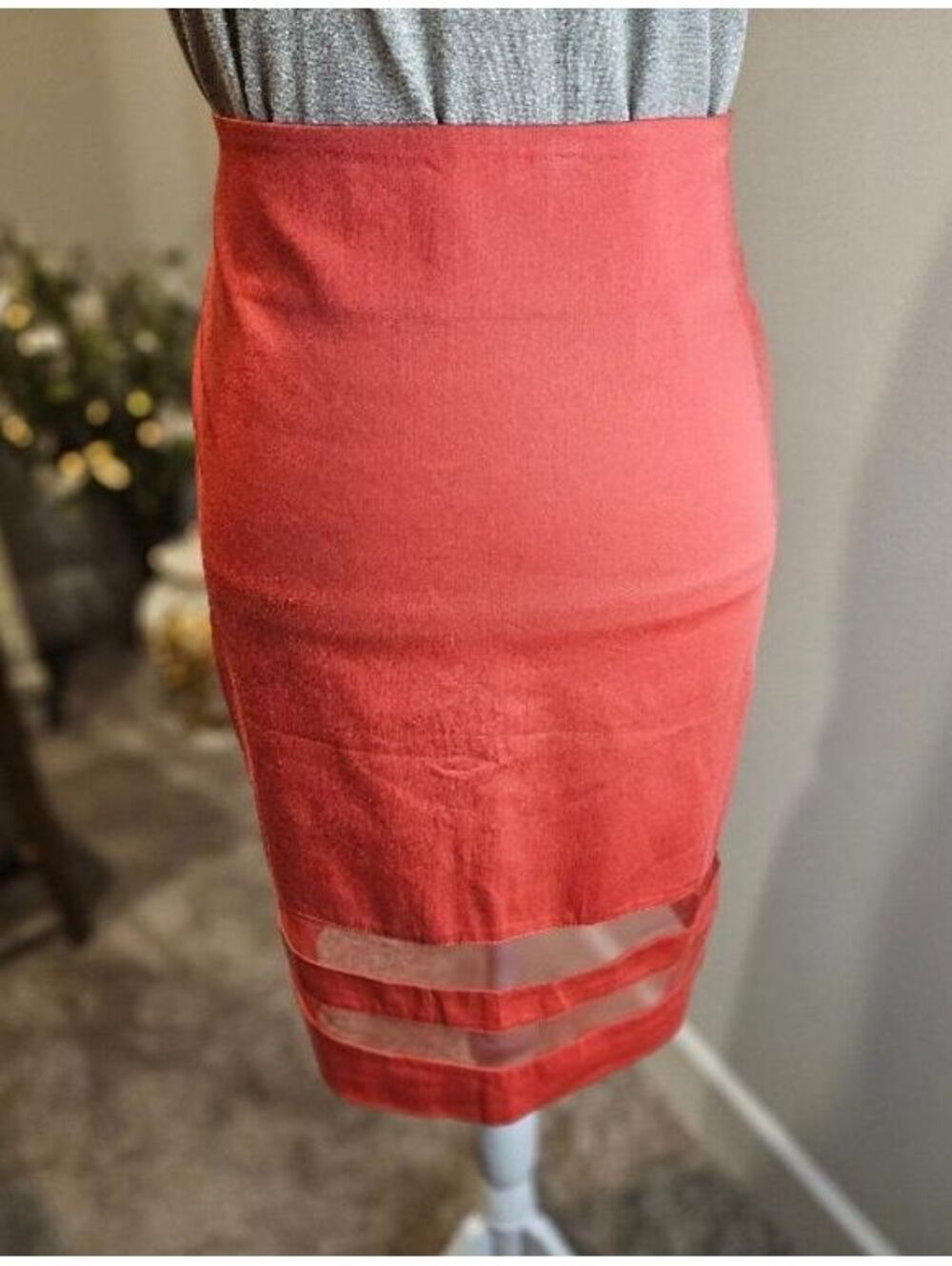 BelloGante Coral Stretch Pencil Skirt with Sheer Bottom Size M